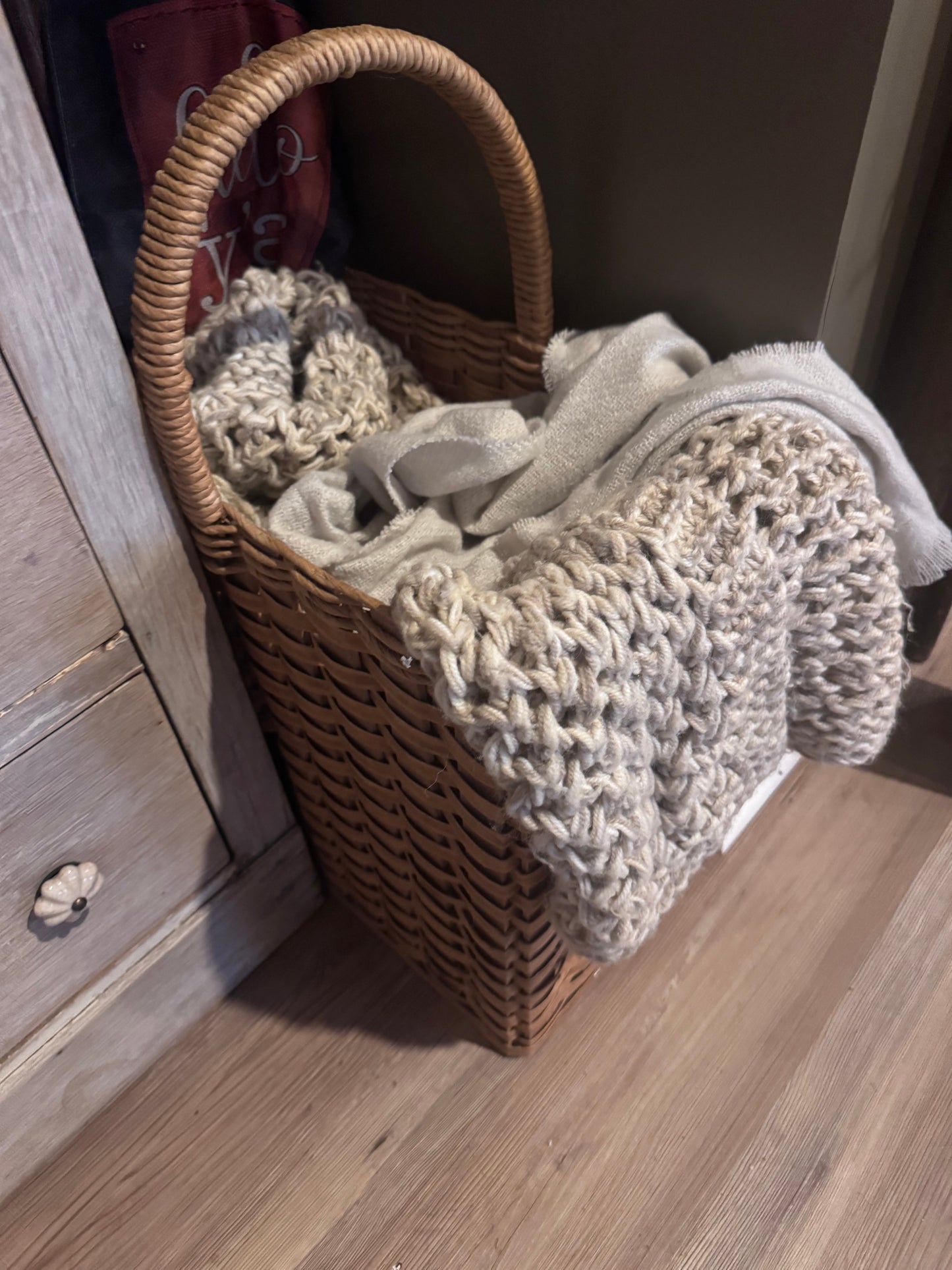 Knit tan cream throw blanket